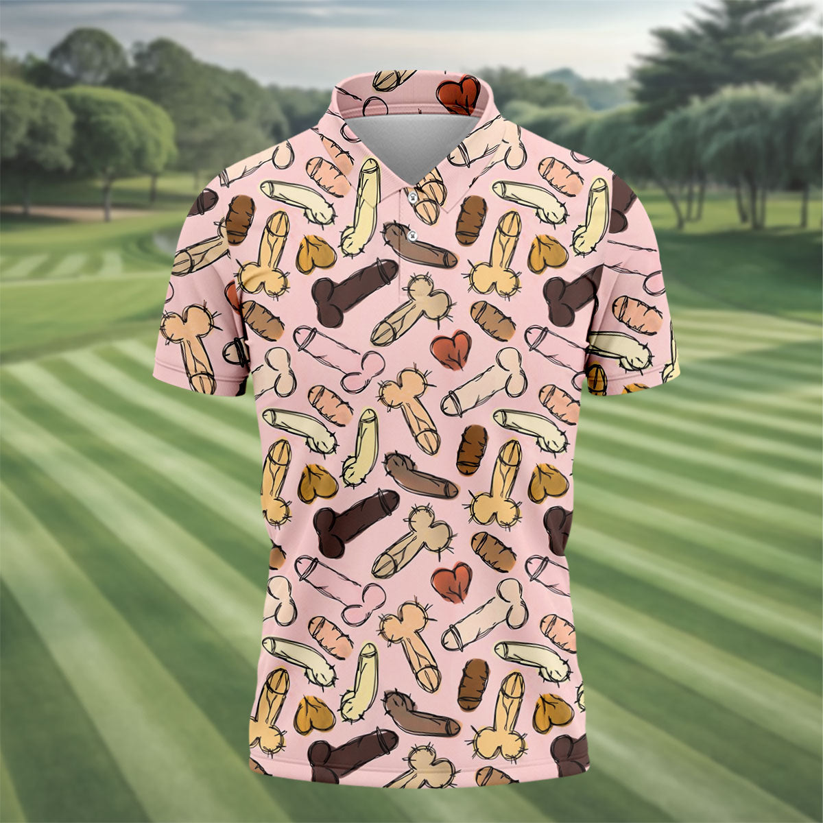 Funny Penis Doodle Pattern Golf Polo Shirt, Men's Golf Apparel, Novelty Golf Shirts For Men
