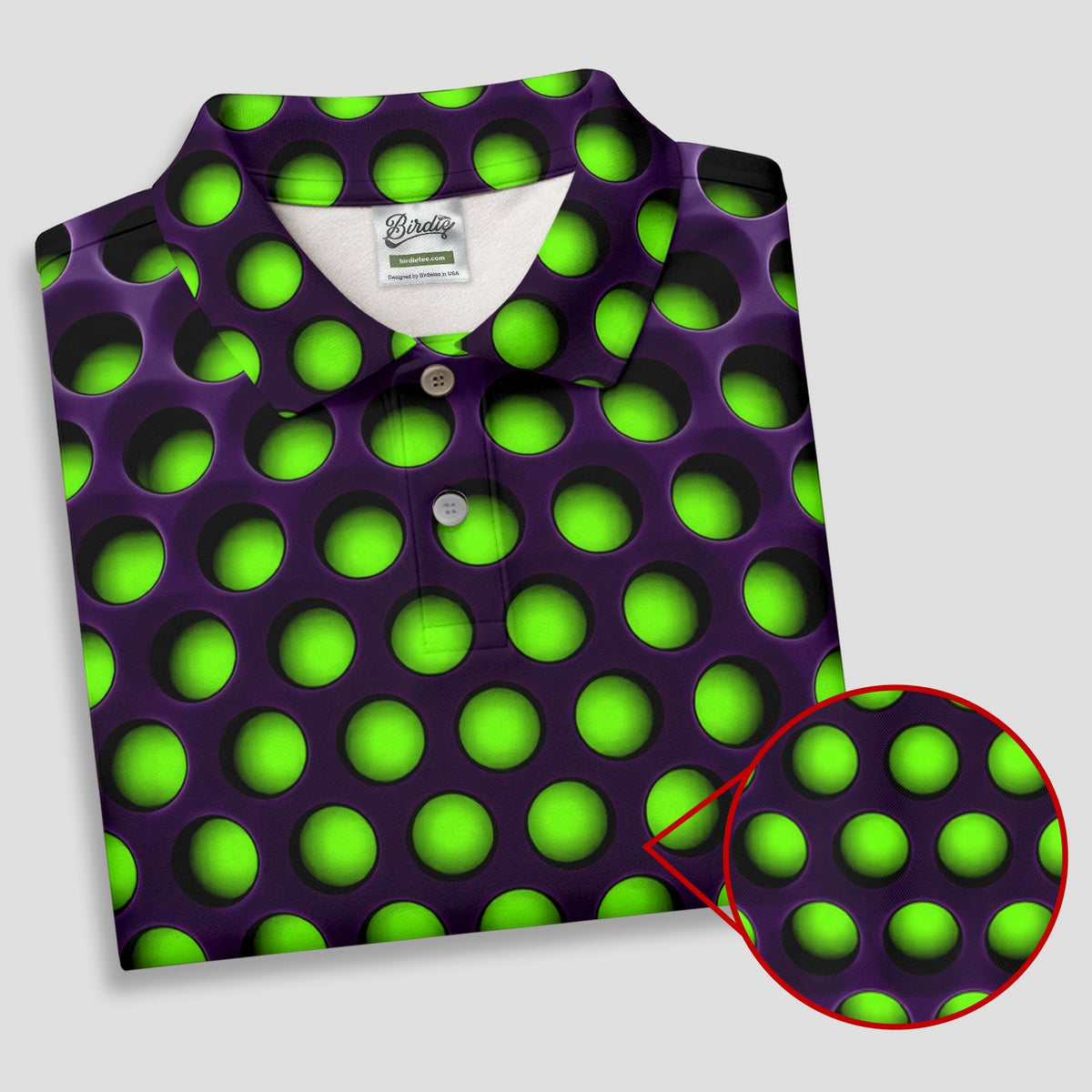3D Effect Circular Pattern Green Golf Shirt, Cool Golf Outfit, Men's Funny Golf Shirts, Polo Shirts For Men