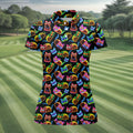 Neon Cats Tropical Vibe Women's Golf Tops, Cute Golf Outfit, Ladies Golf Shirts, Golf Shirt For Women