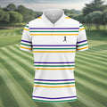 Mardi Gras Purple Green Gold Stripe Pattern Golf Tops For Men, Men's White Polo, Golf Shirts For Men