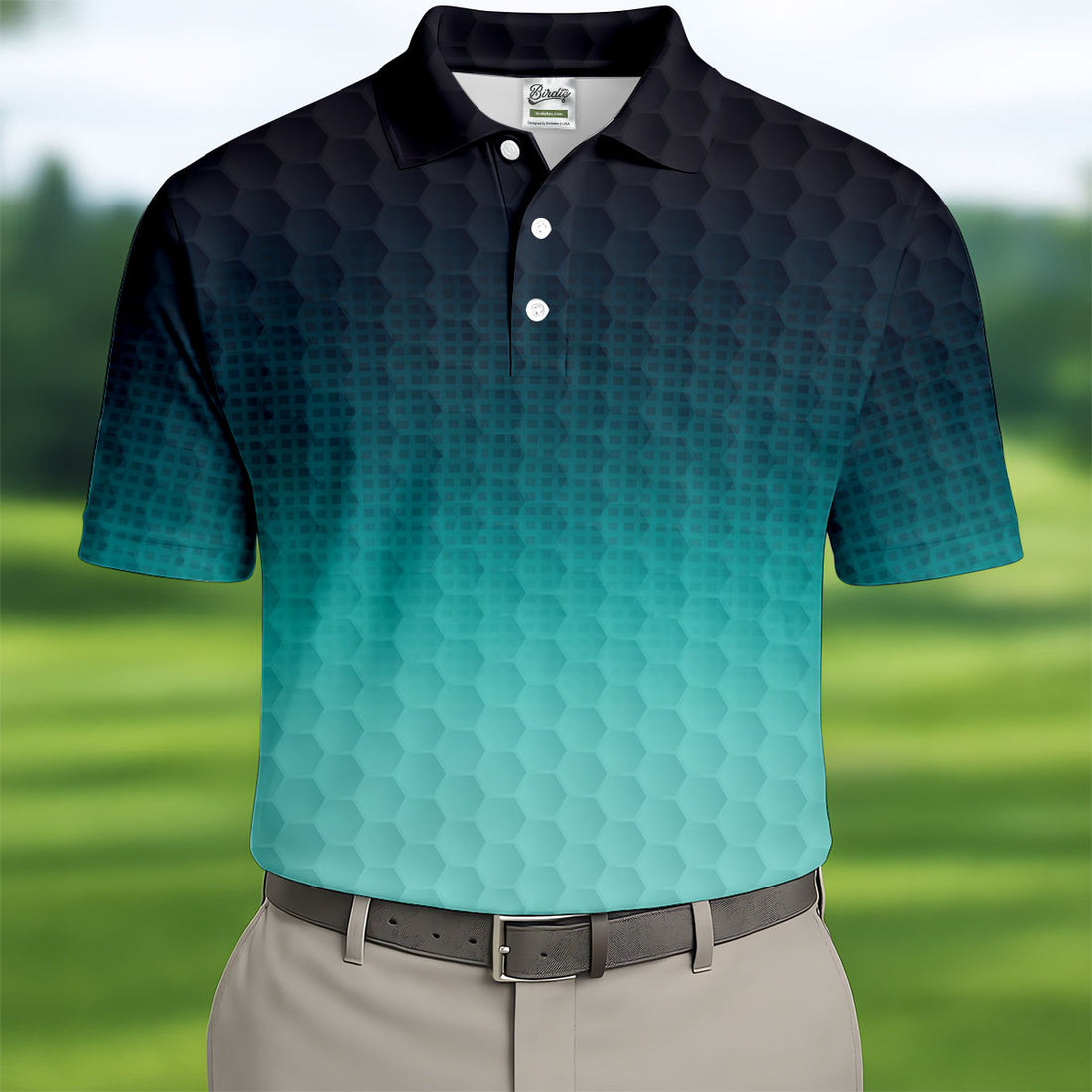 Turquoise Gradient Golf Ball Pattern Hawaiian Golf Shirt, Golf Shirts For Men