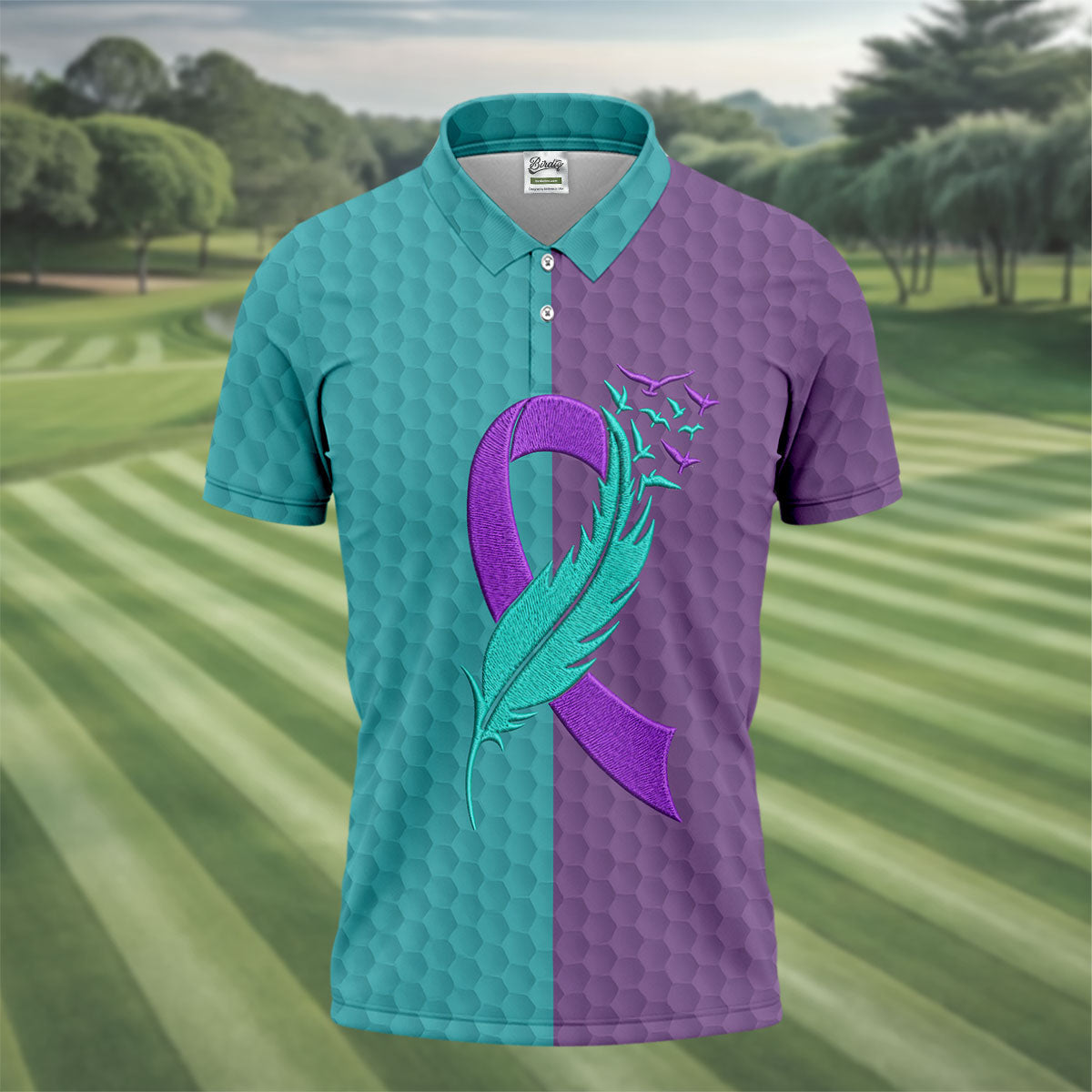 Suicide Prevention Ribbon Feather Birds Golf Polo Shirt, Mens Golf Polo, Mens Golf Apparel