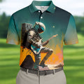 Astronaut Rock Guitar Teal Sunset Hawaiian Golf Polo, Golf Tops For Men, Golfing Apparel