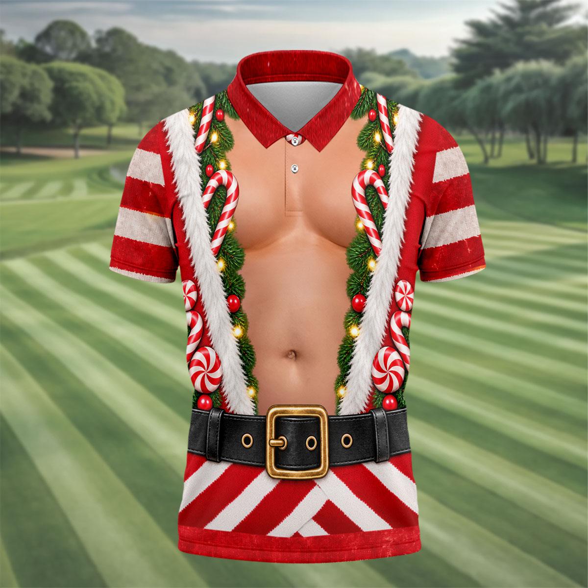 Candy Cane Santa Suit Christmas Golf Shirt, Mens Golf Shirts, Golf Apparel For Men