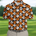 Halloween Skull Pumpkin Pattern Golf Polo Shirt, Men's Golf Shirt, Hawaiian Golf Shirt