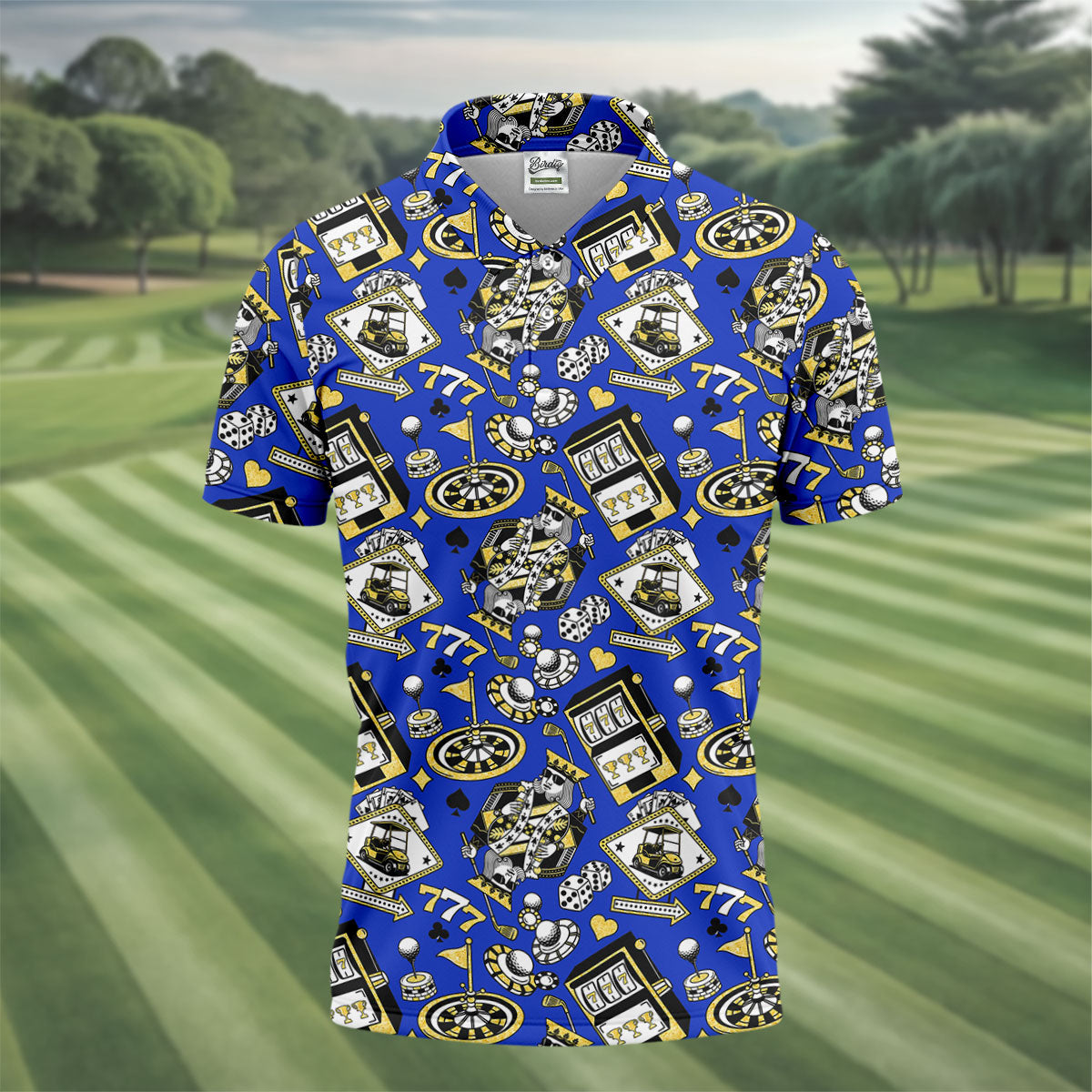 Casino Golf Pattern Blue Hawaiian Golf Polo Shirt, Golf Shirts For Men, Mens Golf Apparel