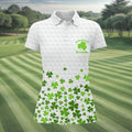 Shenanigans Coordinator Golf Ball Pattern St Patrick Day White Golf Shirt, Women's Golf Tops, Ladies Golf Polos