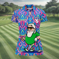 Colorful Psychedelic Santa Golfer Print Women's Golf Tops, Women’s Golf Apparel, Golf Polo For Women
