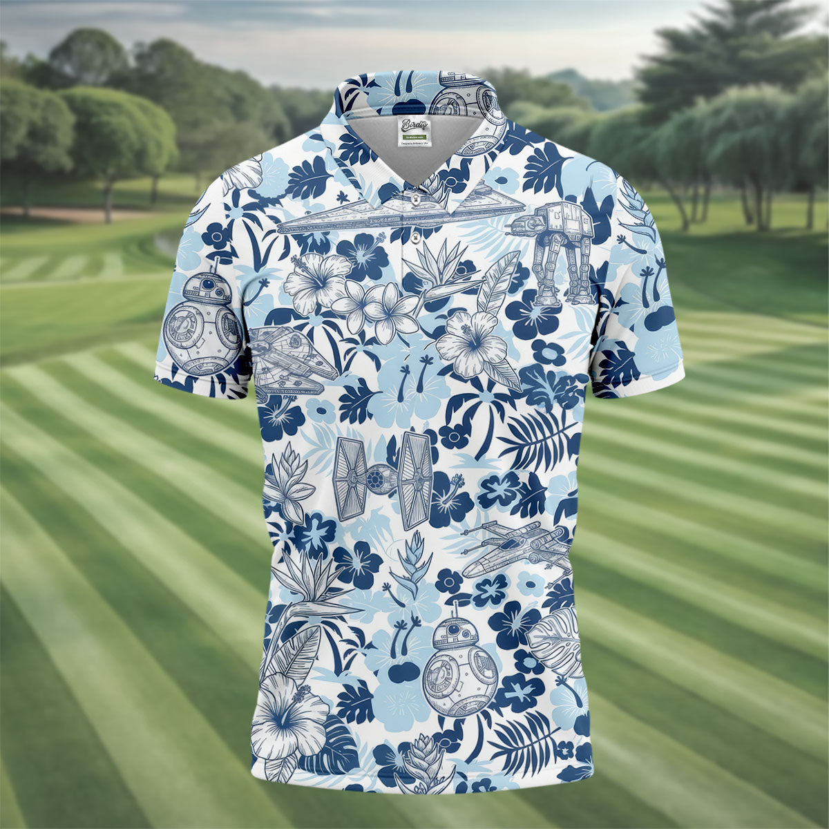 Retro Spacecraft Hawaiian Golf Polo Shirt, Men's Golf Shirt, Printed Golf Shirts