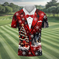 Tuxedo Tree Snowflakes Christmas Golf Shirt, Golf Shirts For Men, Mens Golf Apparel