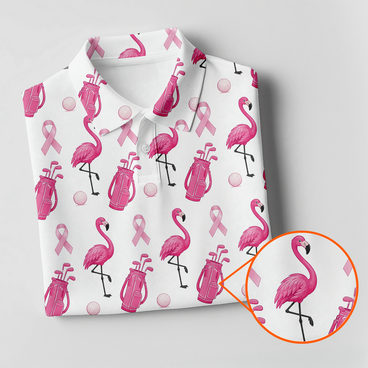 Pink Flamingo Golf Bag Breast Cancer Polo Shirt, Women’s Golf Polo, Ladies Golf Shirts