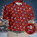 Funny Christmas Characters Golf Pose Red Golf Shirt, Christmas Golf Shirt, Polo Shirts For Men