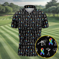 Rainbow Cancer Ribbon Stick Figure Golf Pattern Shirt, Printed Golf Shirts, Polo Shirts For Men