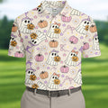 Halloween Seamless Pattern Cute Golf Shirt, Retro Halloween Polo Shirts For Men, Golfing Apparel