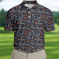 Funny Golf Bourbon Cigar Pattern Polo Shirt, Golf Polo Shirts For Men, Mens Golf Apparel