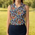 Beer Bottle Labels Navy Golf Shirt, Fun Women's Golf Shirts, Women's Golf Tops, Ladies Golf Shirt