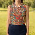 Paisley Design Golf Shirt For Women, Boho Pattern Ladies Golf Shirts, Women's Sleeveless Golf Shirts