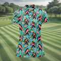 Aqua Blue Bigfoot Beach Party Hawaiian Golf Shirt, Women's Golf Tops, Ladies Golf Shirts
