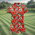 Casino Golf Pattern Red Hawaiian Golf Polo Shirt, Ladies Golf Shirt, Women's Golf Apparel