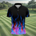 Black Blue Flame Fire Pattern Golf Shirt, Men's Golf Shirt, Mens Polo Shirts, Printed Golf Shirts