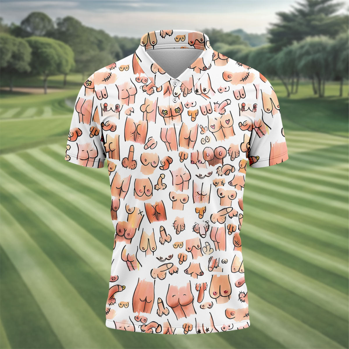 Funny Adult Body Parts Pattern Shirt, Mens Golf Polo, Printed Golf Shirts