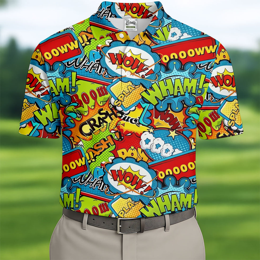 Funny Comic Pop Art Hawaiian Golf Shirt, Mens Golf Shirts, Golf Apparel For Men