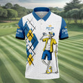Fore-Ona Extra Blue Yellow Skeleton Golfer Beer Polo Shirt, Mens Golf Polo, Golf Apparel For Men