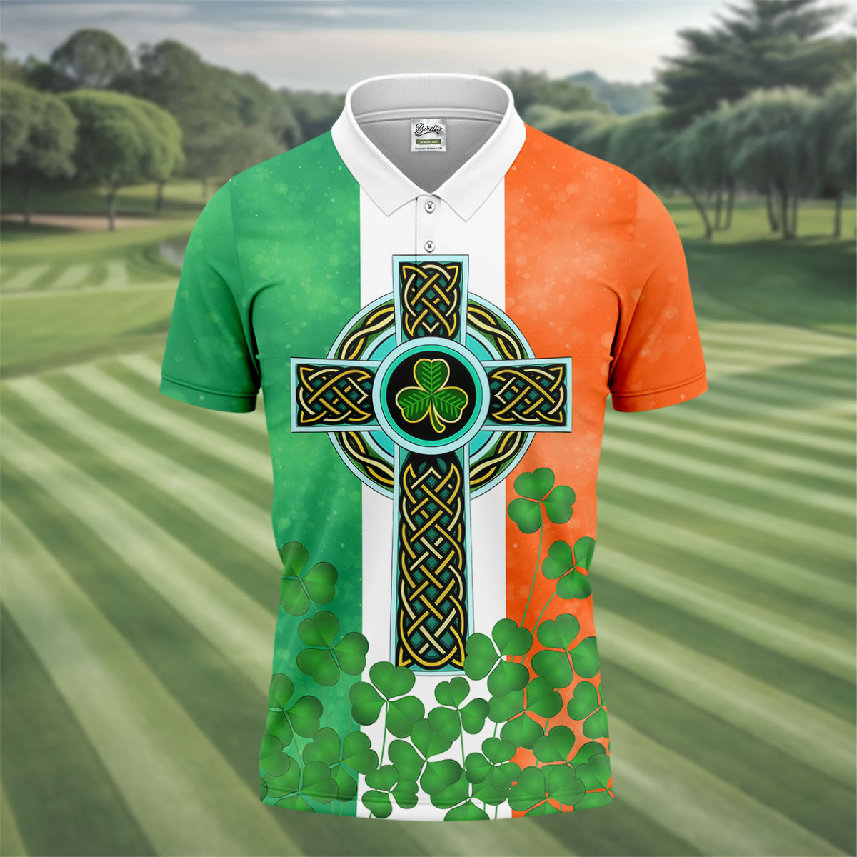 Celtic Cross Knotwork St Patrick's Day Shamrock Golf Shirt, Men's Golf Polo Shirts, Golf Shirts For Men