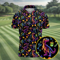 Neon Dinosaur Tropical Theme Hawaiian Golf Shirt, Polo Shirts For Men, Golfing Apparel