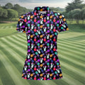 Hawaiian Pineapples Donut Finger Turquoise Orange Purple Fun Women's Golf Shirts, Women's Golf Tops