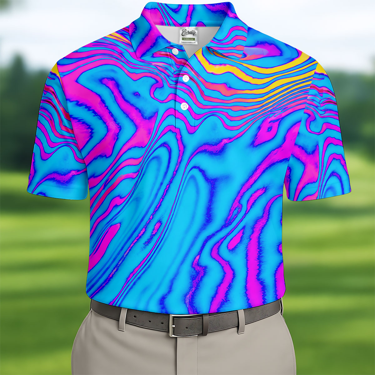 Neon Psychedelic Zebra Pattern Vintage Hawaiian Golf Shirt, Men's Golf Shirt, Polo Shirts For Men