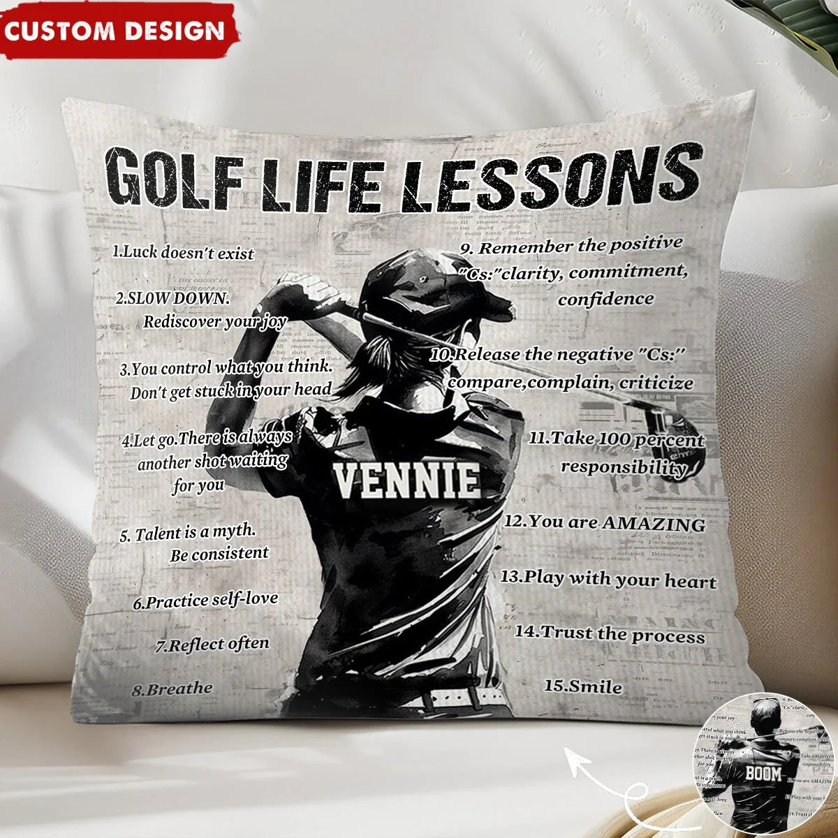 Golf Life Lessons Pillow, Golf Decor, Sports Themed Bedroom Decor