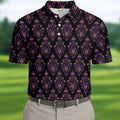 Purple Haunted Demon Faces Halloween Polo Shirt, Printed Golf Shirts, Golf Apparel For Men