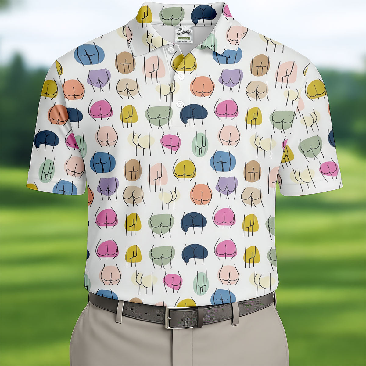 Funny Colorful Butt Pattern Golf Polo Shirt, Golf Shirts For Men, Mens Golf Apparel