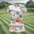 Tropical Shiba Inu Beach Pattern Hawaiian Golf Polo, Golf Tops For Women, Golfing Apparel