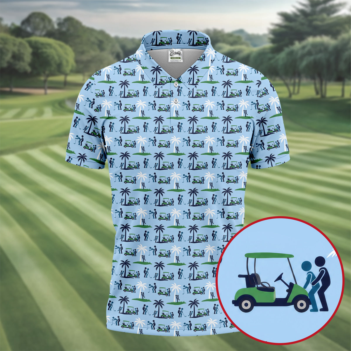 Funny Golf Cart Couple Pattern Men's Golf Shirt, Hawaiian Golf Shirt, Golf Apparel For Men