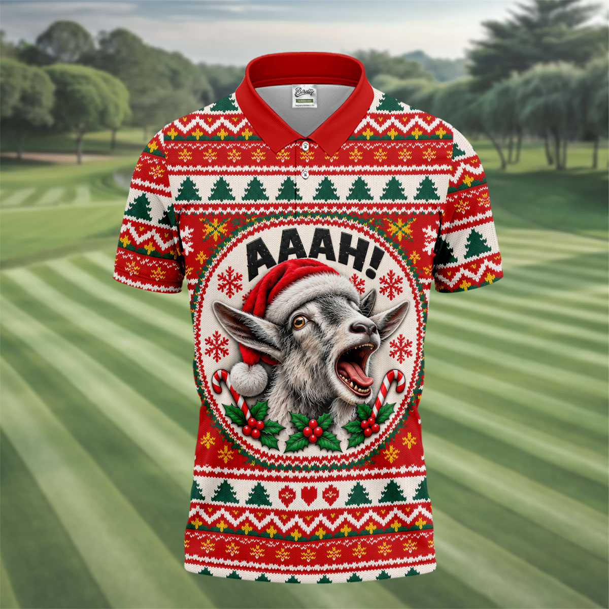 Funny Screaming Goat Christmas Golf Shirt, Golf Shirts For Men, Mens Golf Apparel
