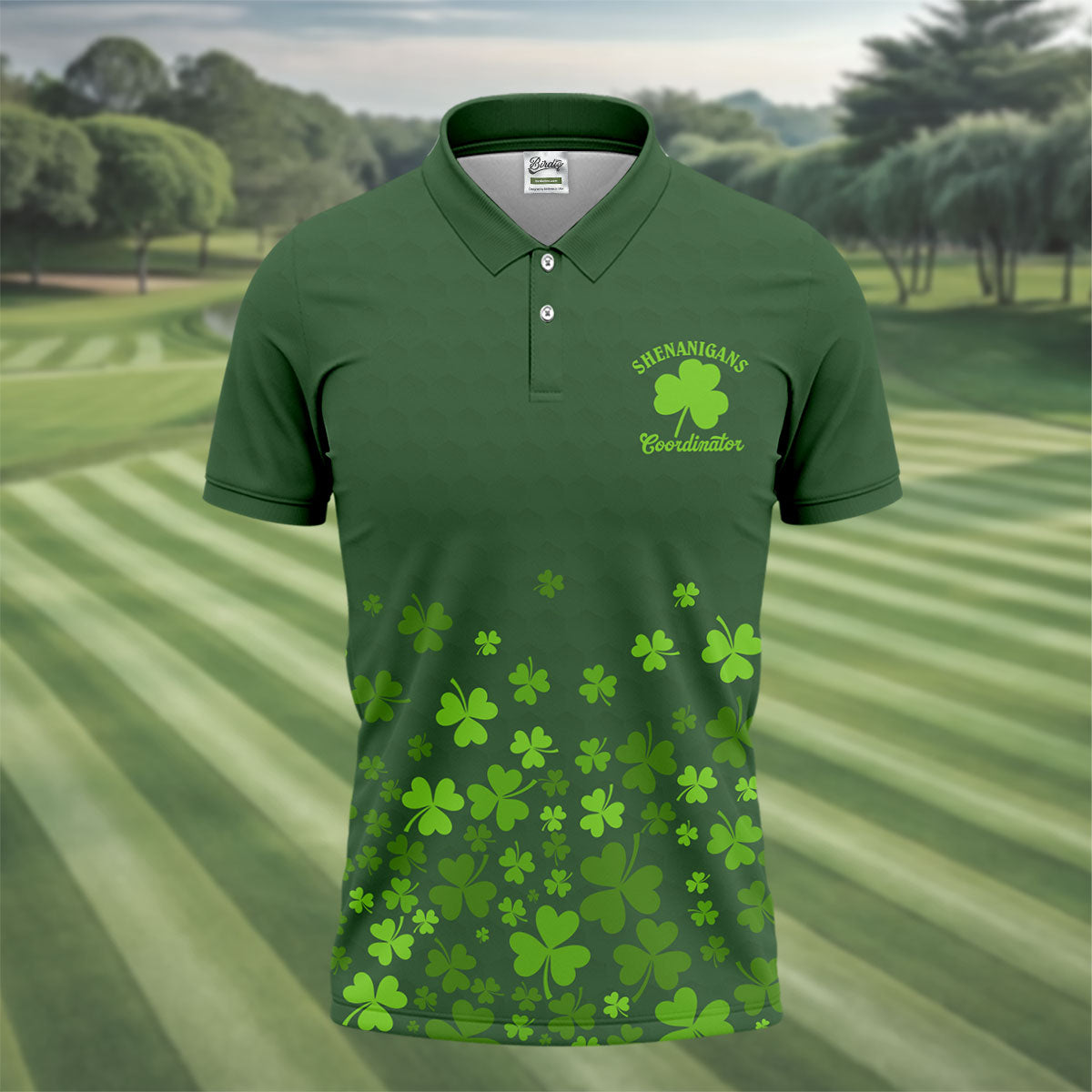 Shenanigans Coordinator Golf Ball Pattern St Patrick Day Green Golf Shirt, Golf Tops For Men, Golf Shirts For Men