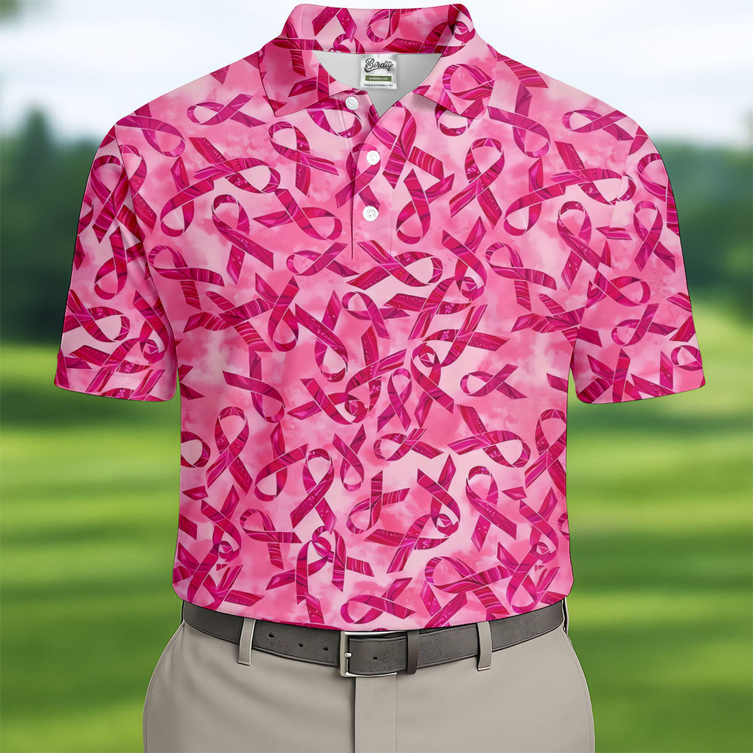 Pink Ribbon Breast Cancer Pattern Polo Shirt, Hawaiian Golf Shirt, Golf Shirts For Men