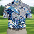 Japanese Wave Cat Hawaiian Golf Shirt, Golf Shirts For Men, Mens Golf Apparel