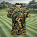 Camo Bigfoot Golfer Drinking Beer Polo Shirt, Mens Golf Shirts, Golf Apparel For Men
