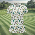 White Desert Golf Icons Pattern Golf Polo Shirt, Women's Golf Polo, Golf Polo Shirt