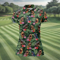 Tropical T Rex Floral Pattern Hawaiian Golf Polo, Golf Tops For Women, Golfing Apparel