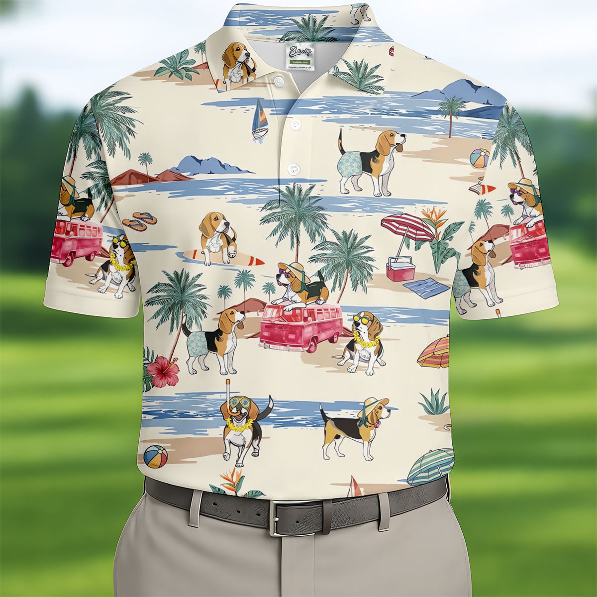 Cute Beagle Beach Vacation Tropical Golf Polo Shirt, Hawaiian Golf Shirt, Golf Shirts For Men