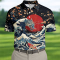 Japanese Dragon Koi Wave Hawaiian Golf Shirt, Mens Golf Apparel, Golf Polo Shirts For Men