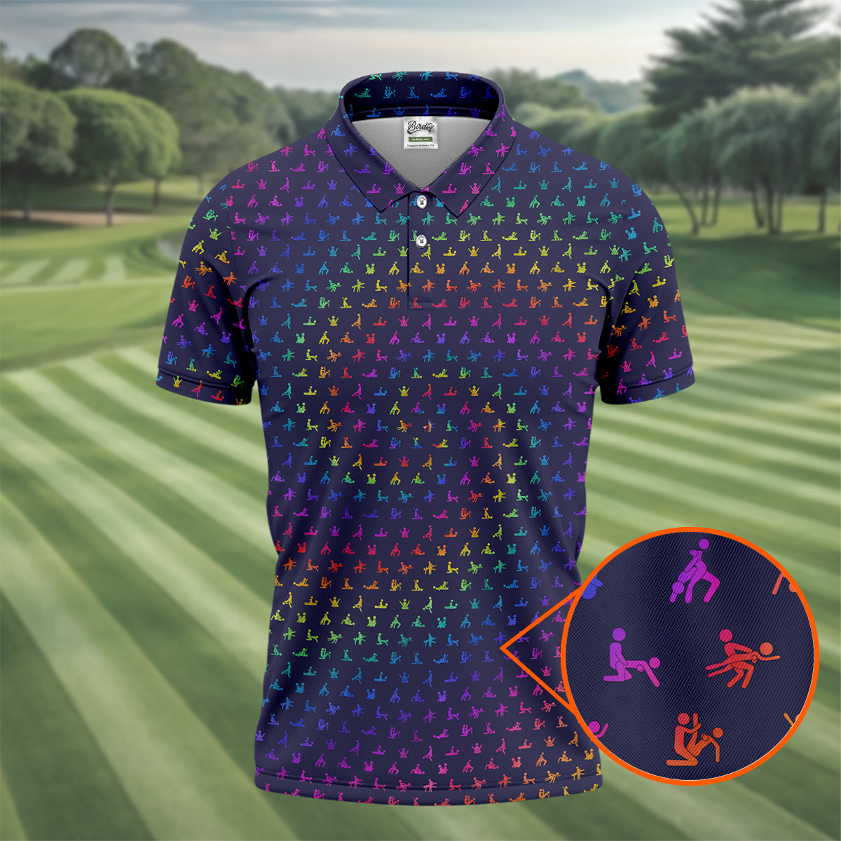 Naughty Position Adult Humor Rainbow Effect Men's Golf Polo Shirts, Golf Gift For Men, Golf Shirts For Men