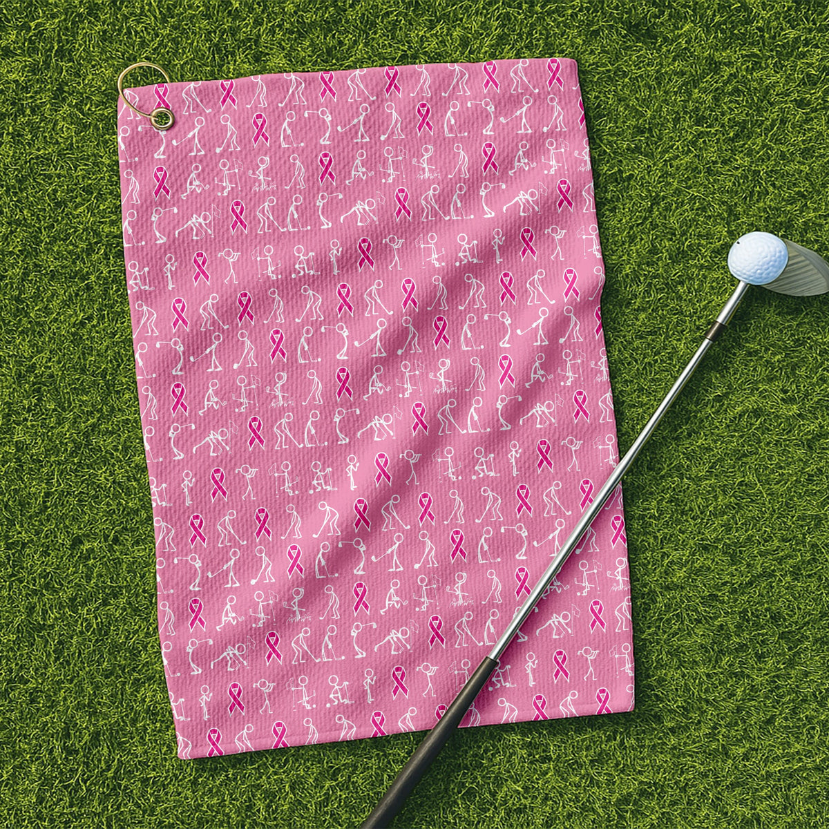 Funny Stick Figure Golf Towel, Breast Cancer Golf Towel, Unique Gift For Golfer, Christmas Golf Gift, Golf Accessories