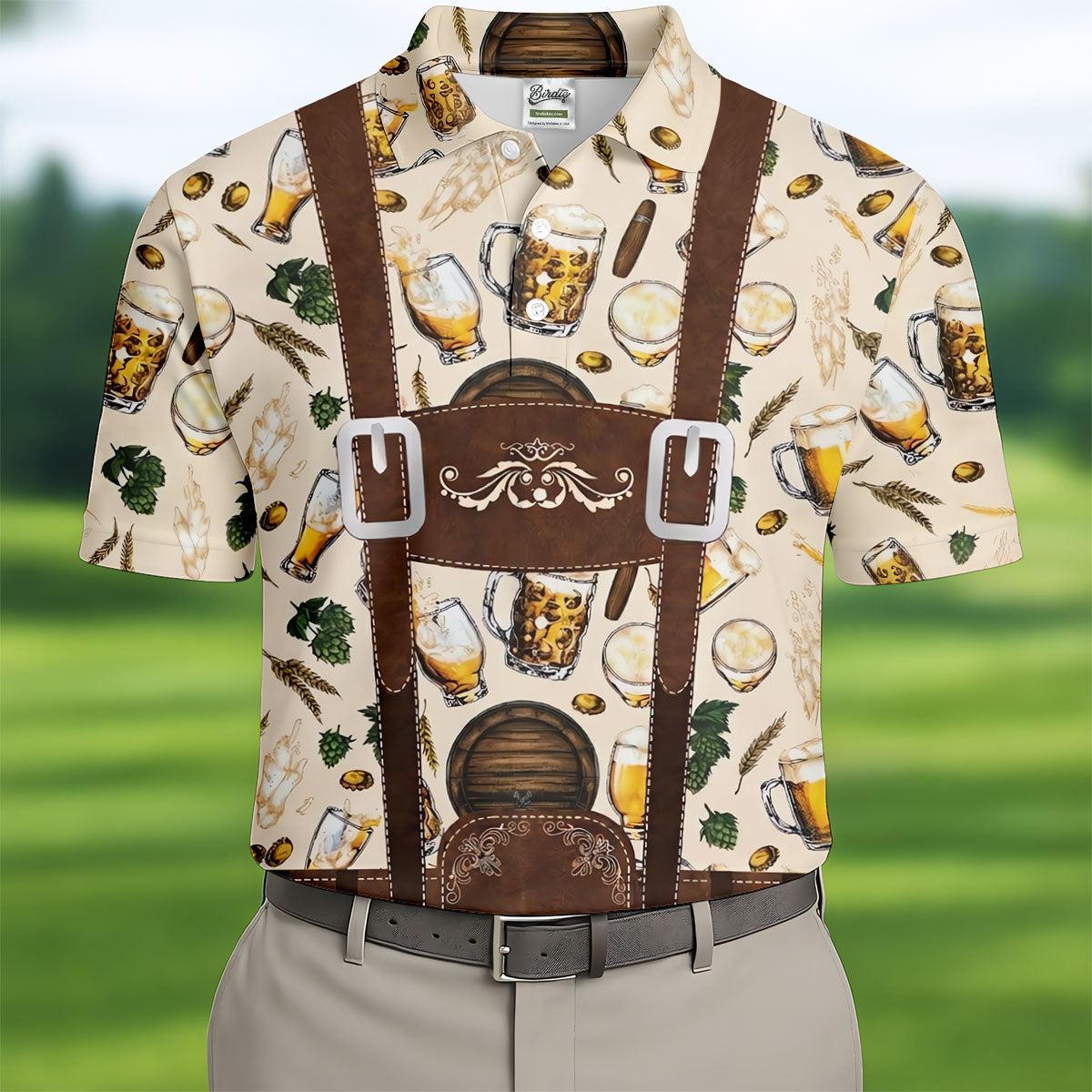 Oktoberfest Lederhosen Beer Pattern Golf Polo Shirt, Hawaiian Golf Shirt, Mens Golf Polo