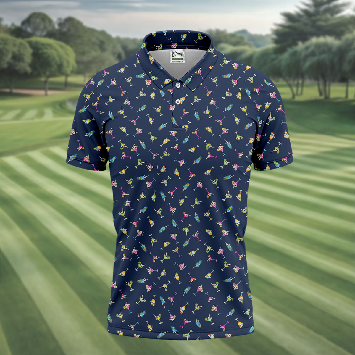 Tropical Cocktail Pinup Pattern Golf Shirt, Mens Golf Apparel, Golf Shirts For Men