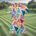 Multicolor Abstract Boob Pattern Golf Polo Shirt, Golf Tops For Women, Ladies Golf Shirt